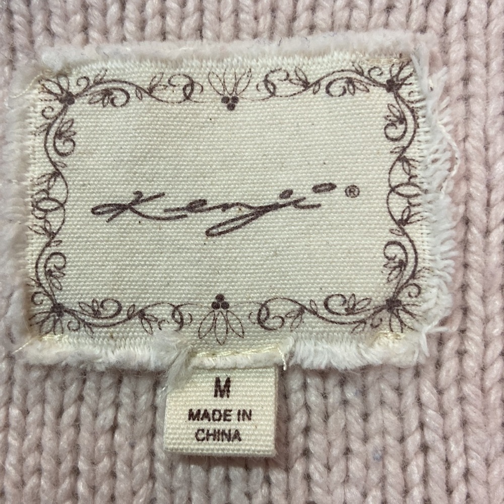 Kenzie Mixed Fabric Cable Knit Pink V-neck Sweater Medium - Picture 9 of 11